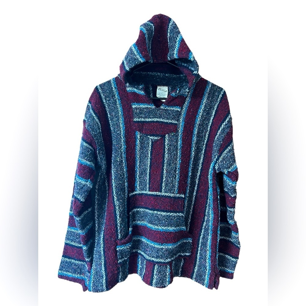 Frank's Textiles pullover with hood and pocket Aztec Mexican made in Mexico red